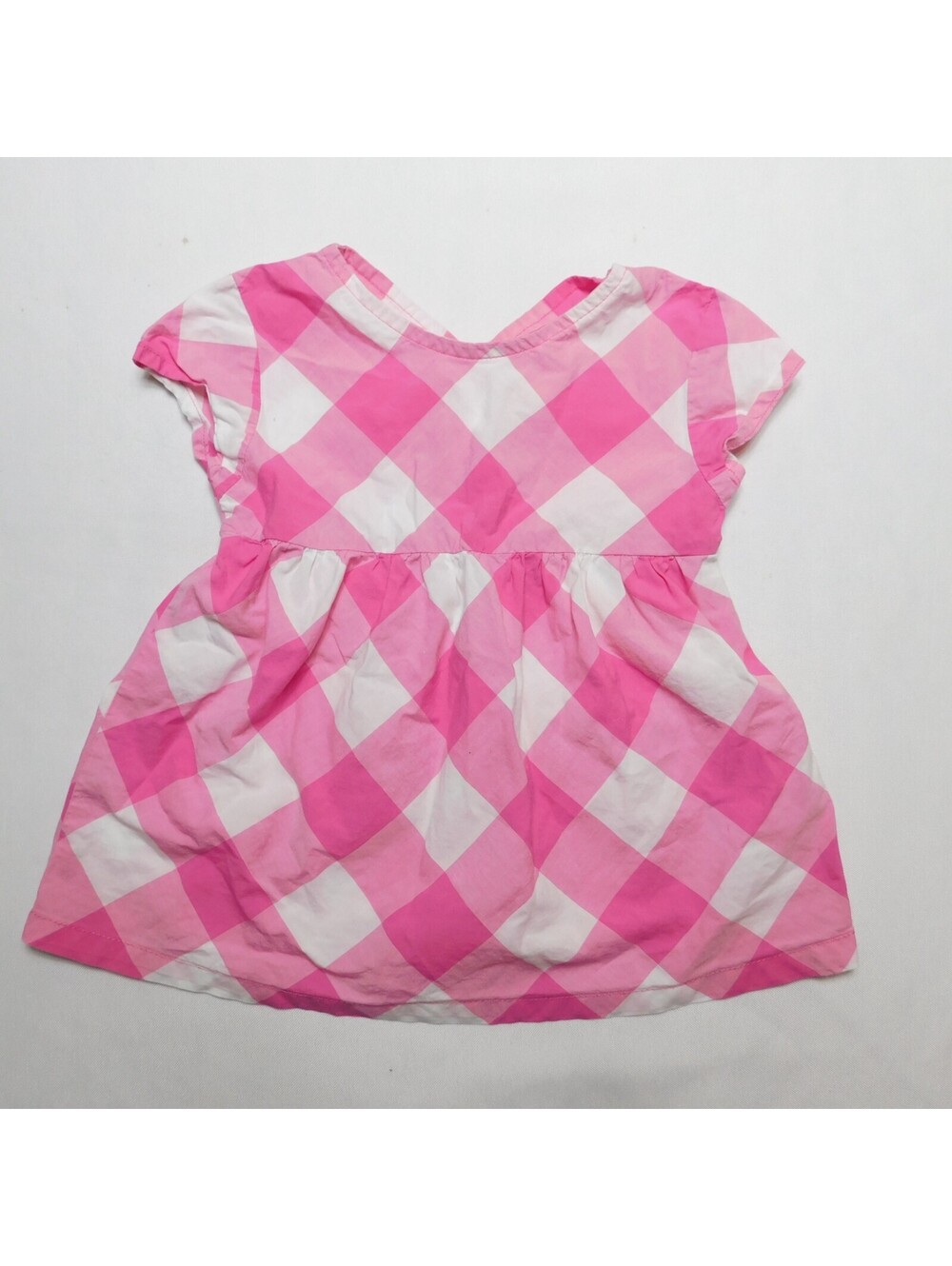 Carters Toddler Girls Pink White Gingham Check Short Sleeve Top Blouse Dress 2T